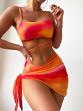 Swimsuit Women Split Three Piece Tie Dye Lace Up Sexy Bikini