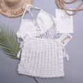 Retro Hand Crocheting Split Swimsuit Halter Strap Tassel Cutout A line Skirt Beach Skirt Women Set