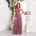 Sleeveless Suspender Dress Shiny Sequined Party Dress A line Collar Lace up Full Lining Long Dance Dress Bridesmaid Dress