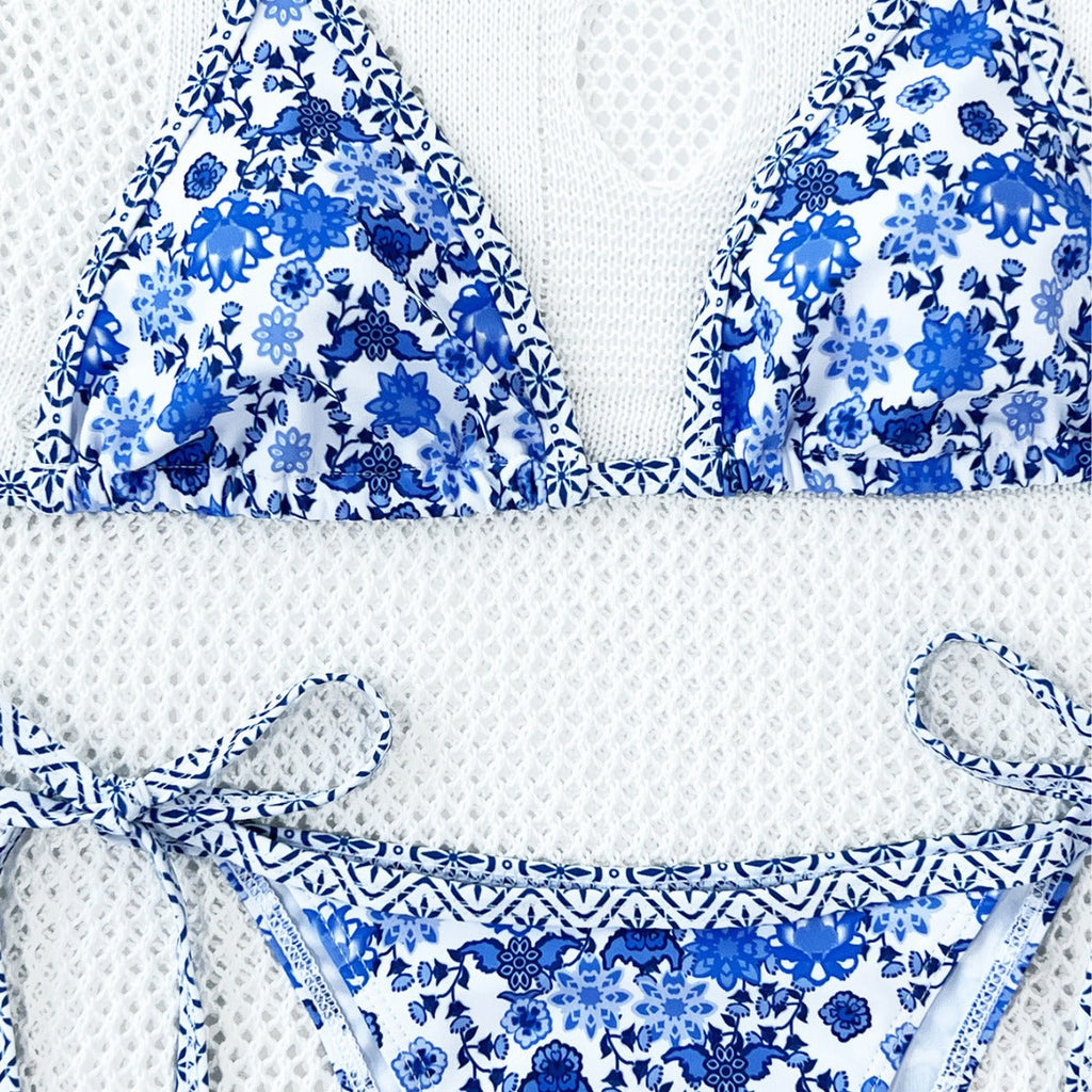 Ladies Split Ethnic Printing Lace up Sexy Swimsuit Bikini