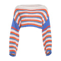 Fall Women Clothing Casual Personality Blue Stitching Long Sleeves Cropped Pullover Sweater