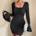 Women Clothing Autumn Winter Slim Fit Sexy Backless Sheath Long Sleeve Elegant Sexy Dress