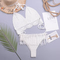 Vacation Sexy Characteristic Handmade Crochet Tassel Hollow Out Cutout out Strap Bikini Women Set