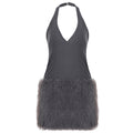 Sexy Halter V neck Furry Dress Tight Sexy Waist Plush Hip Dress
