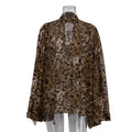 Spring Women Shirt Leopard Print Design Hollow Out Cutout out Stand up Collar Long Sleeved Top