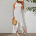 Women Clothing Solid Color Sexy Suspenders See through Backless Pullover Strap Tassel Dress