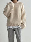Solid Color Idle All Match round Neck Thickened Solid Color Knitwear Women Autumn Winter Pullover Long Sleeve Sweater