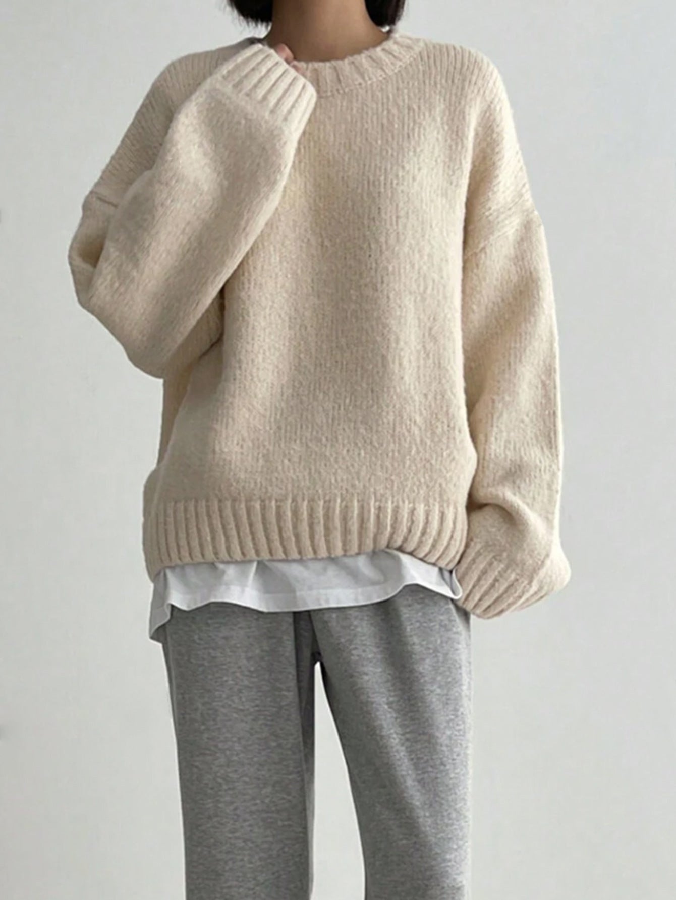 Solid Color Idle All Match round Neck Thickened Solid Color Knitwear Women Autumn Winter Pullover Long Sleeve Sweater
