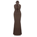 Autumn Winter Slim Slimming Wrapped Chest Hip Dress Sexy Coffee Color Cross Halterneck Dress