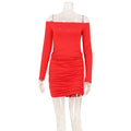 Women Clothing off Neck Waist Tight Sexy Hip Wrapped Dress