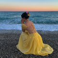 Women Summer Sexy Puff Short Sleeve Square Collar Vacation Backless Dress Women Summer Long Skirt Seaside Atmosphere Dress