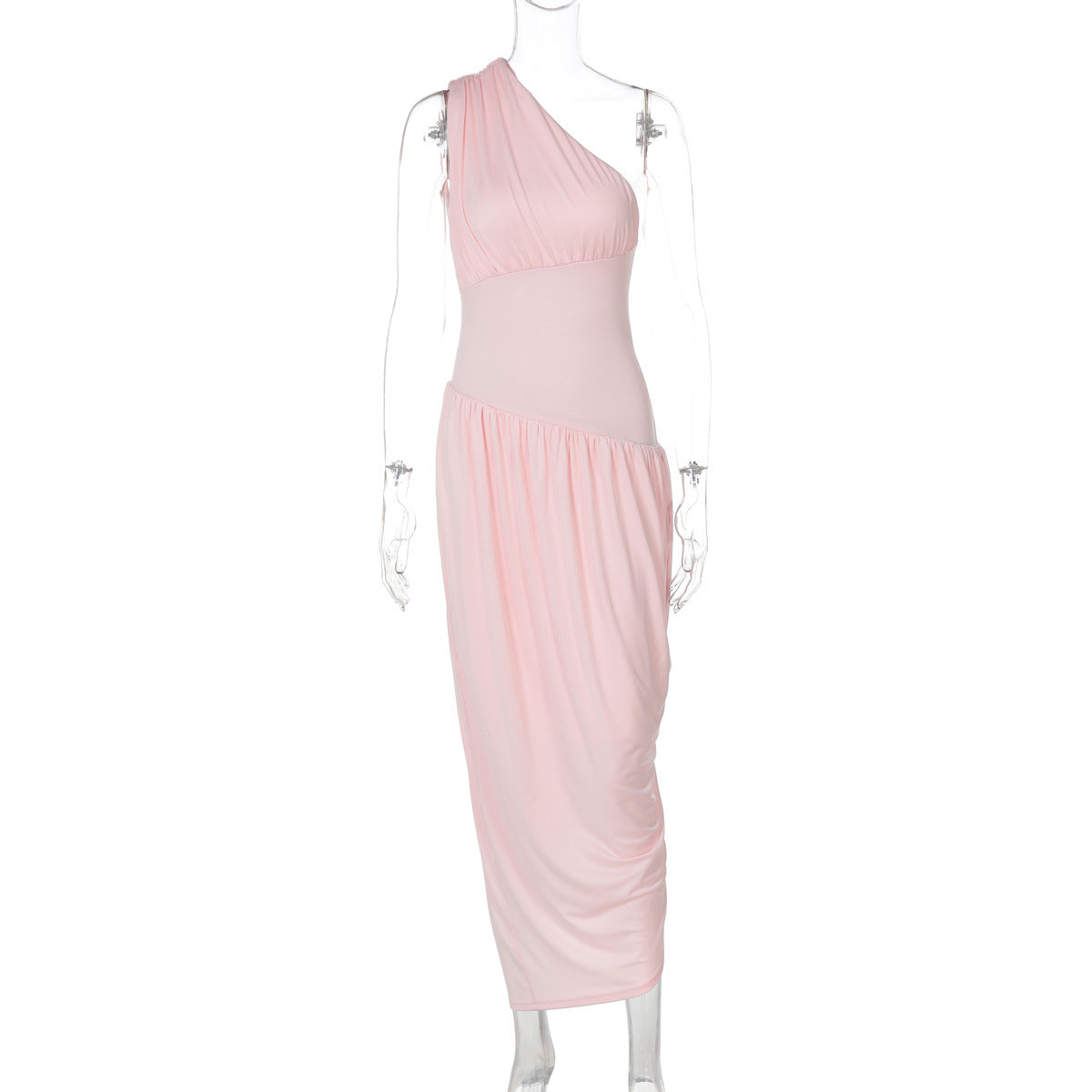 Women Wear Summer Sexy Pleated Stitching Solid Color Shoulder Dress Women