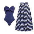 【MOQ-5 packs】 Cowboy Siamese Women Swimsuit European French Retro Cover Belly Slimming Swimsuit Vacation Beach Dress