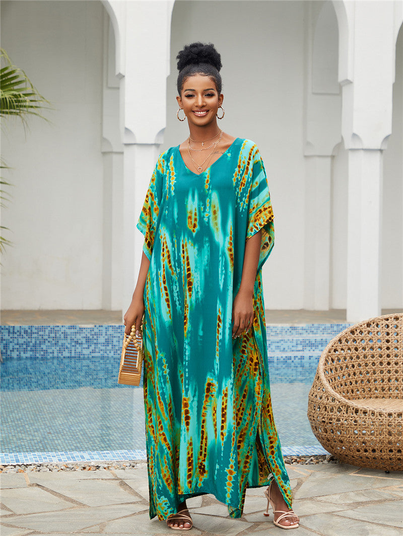 Printed Beach Blouse Loose Robe Vacation Sun Protection Shirt Swimsuit Blouse