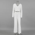 Autumn Winter White Knitted Fabric Jacquard Home Wear Long Sleeves Cropped Trousers Two Piece Soft Pajamas