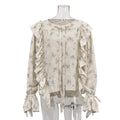 French Design Ruffled Tied Printed Shirt Women Arrival round Neck Flared Sleeves All Match Office Top