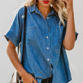 Spring Summer Short Sleeve Straight Leg Denim Shirt Women Loose Top Women