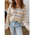 Women Casual Color Striped Pullover Long Sleeve Loose Sweater