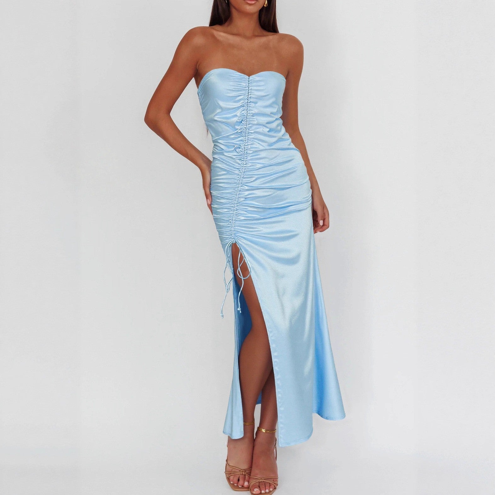 Tube Top Dress Summer Sexy Side Slit Irregular Asymmetric Hip Wrapped Dress