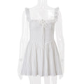 Women Clothing Summer French Sexy Square Collar Waist Controlled Sling Dress