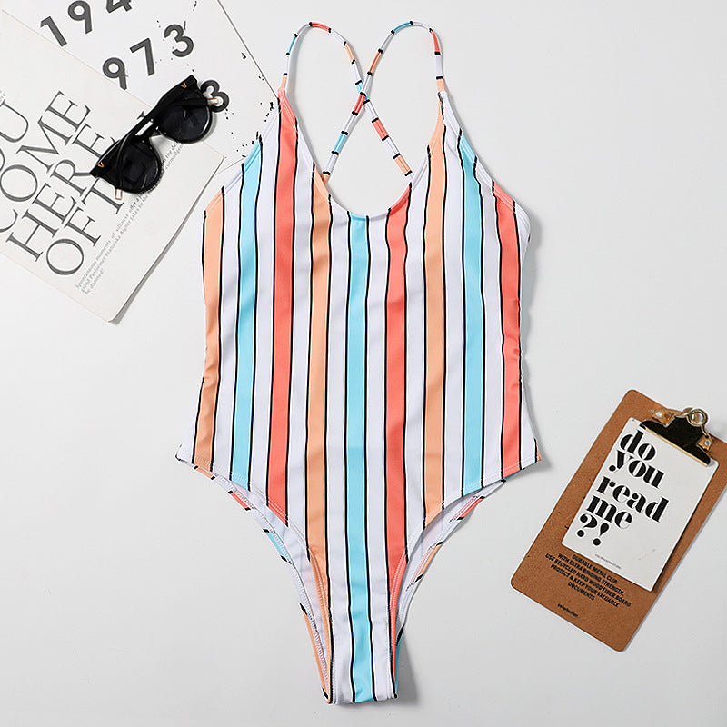 Rainbow Bar Women Siamese Triangle Bikini Swimsuit Beach Swimsuit