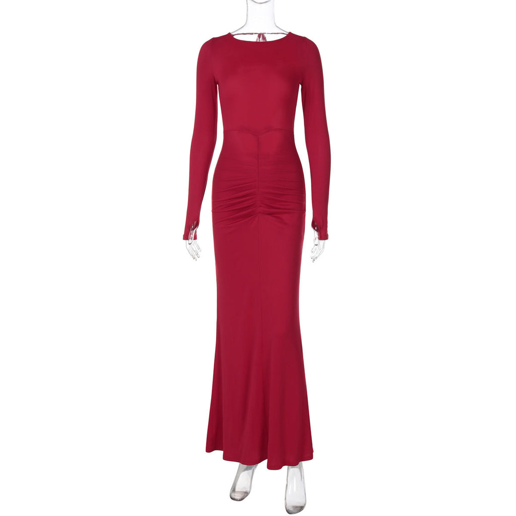 Sexy Women Clothing Hollow Out Cutout Backless Stitching Tied Halter Slim Fit Long Sheath Street Dress Women