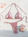 Split Swimsuit Women Sexy Backless Ornament Lace up Bikini Triangle Bag Bikini
