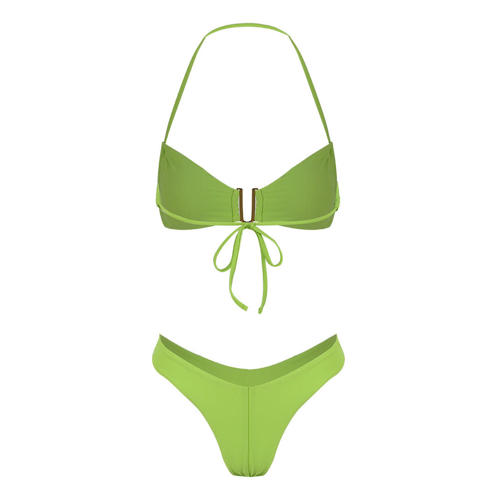 Fresh Solid Color High Slit Low Waist Bikini Sexy Split Swimsuit Women Bikini