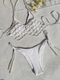 Pearl Chain Tied Swimsuit Women Sexy Bikini Advanced Split Three Piece Set
