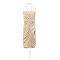Light Nylon Solid Color Drawstring Draped Dress Sexy Tight Hip Dress