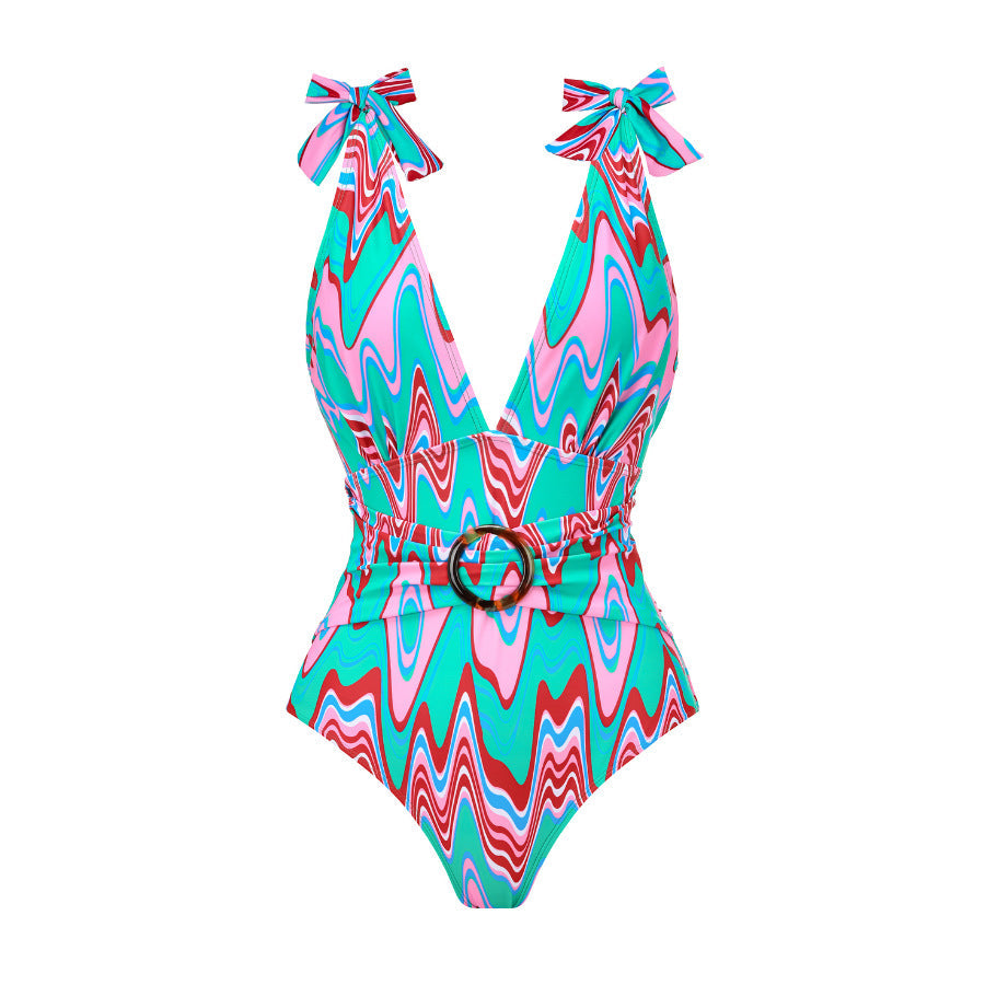 Spring Sexy Swimsuit Women Conservative Printed Swimsuit Wrap Skirt Set