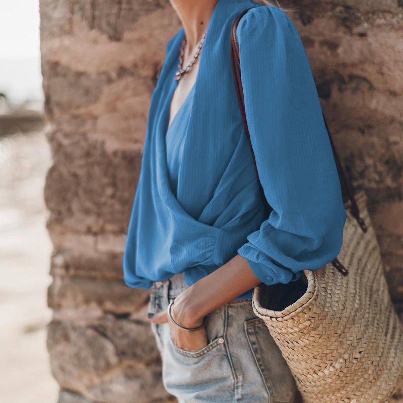 Autumn Solid Color Beauty Clothing Simple Shirt Long Sleeve Shirt