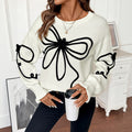 Autumn Winter Cute Sweet Loose Bow Decorative round Neck Sweater for Women