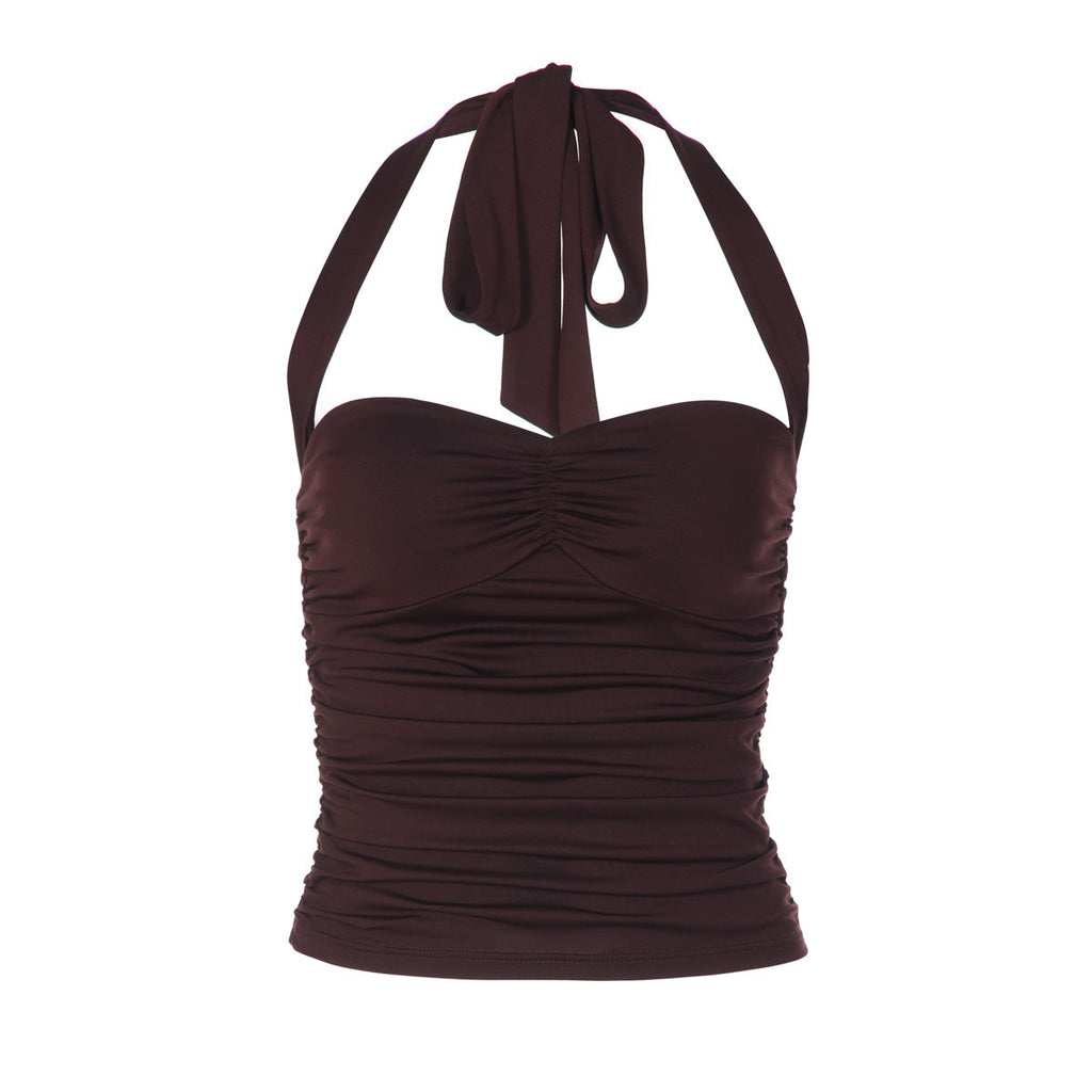 Women Sexy Tube Top off Neck Halter Tied Slim Fit Pleated Vest
