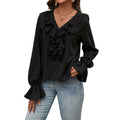 Women Clothing Autumn V neck Ruffled Elegant Shirt for Women