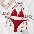 Women Sexy Bikini Women Plain Tassel Split Beach Swimsuit Suit Women