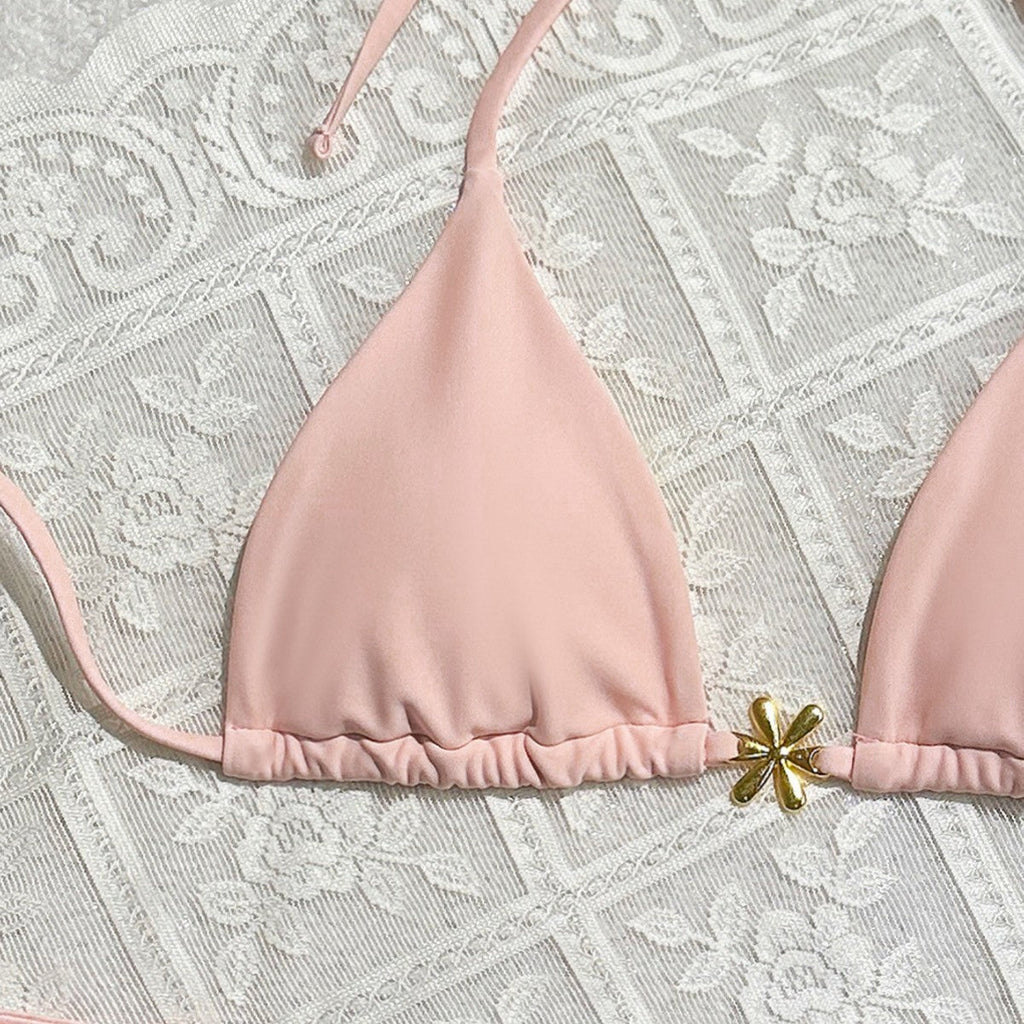 Sexy Exposed Back Women Summer Beach Solid Color Bikini