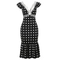 Women Clothing Autumn Elegance Retro V neck Slim Fit Sexy Backless Lace Polka Dot Dress Women