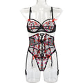 Sexy Three Piece Set Love Embroidery Heavy Craft Hand Strap Waist Seal Three Piece Set