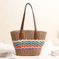 Bohemian One Shoulder Straw Bag Rainbow Stripes Straw Bag Woven Bag Vacation Beach Bag Women Bag