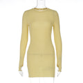 Women Clothing Fashionable Elegant Sexy Micro Transparent Solid Color round Neck Long Sleeve Skinny Sheath Dress