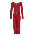 Graceful Women Metal Decorative Long Sleeved Jumpsuit Split Skirt Long Skirt Hollow Out Cutout out Cropped Two Piece Set