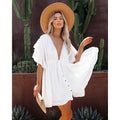 Slub Cotton Pumping Belt Beach Cover up Sun Protection Sexy Backless Short Dress Women Swimsuit Outer Wear Women