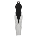 Summer Women Clothing Sexy Halter Backless Pleated Contrast Color Slim Fit Sheath Dress