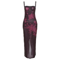 Spring Summer Women Sexy Strap Lace Slim Sheath Print Retro Dress