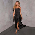 Summer Socialite Sexy Spaghetti Strap Ruffle Slit Formal Dress Women