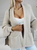 Women Autumn Winter Thick Needle Knitted Cardigan Coat Casual Loose Pockets Sweater Women
