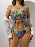Color Leopard Print Hollowed Sexy Swimsuit