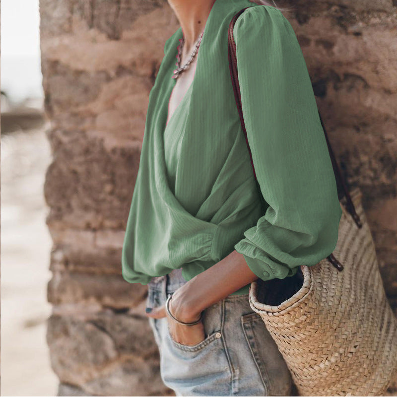 Autumn Solid Color Beauty Clothing Simple Shirt Long Sleeve Shirt
