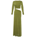 Autumn Winter Women Clothing Sexy Deep V Plunge neck Solid Color Slim Fit Sheath Long Sleeve Dress Women